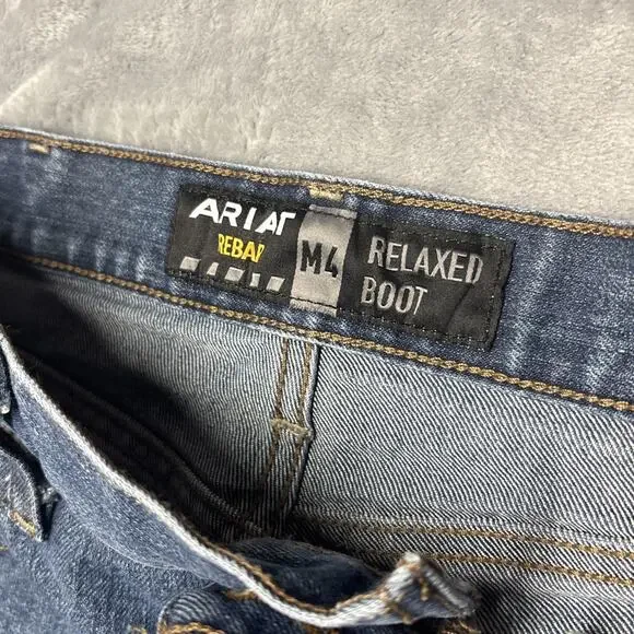 Ariat Jeans Mens 32x32 Blue Denim Rebar M4 Relaxed Boot Cut Denim Western Work - Picture 3 of 8